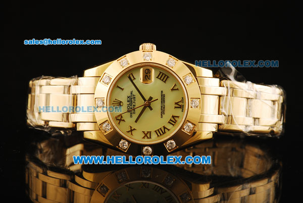 Rolex Datejust Automatic Movement Full Gold with Green Dial and Roman Numerals-ETA Coating Case - Click Image to Close